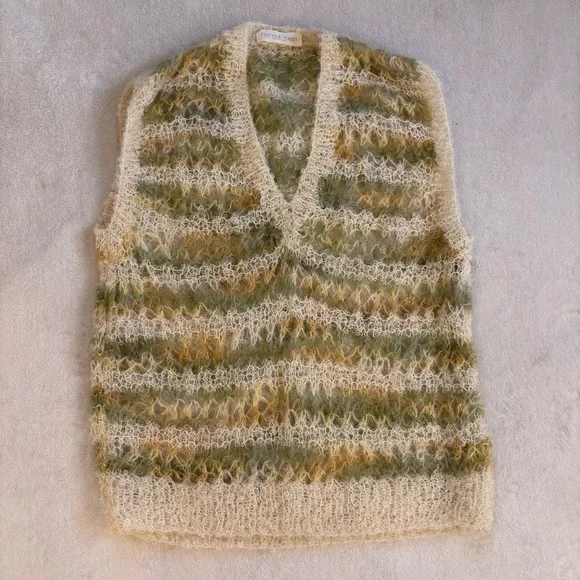 Bernat Klein Vintage Mohair Striped V-Neck Handknit Sweater Vest — Rare Sz L - Picture 1 of 11